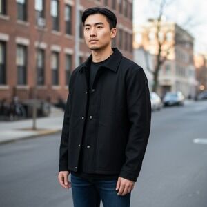 Vintage Illusion Sports Mens Black Wool Blend Zip Up Button Front Jacket 3XL NEW